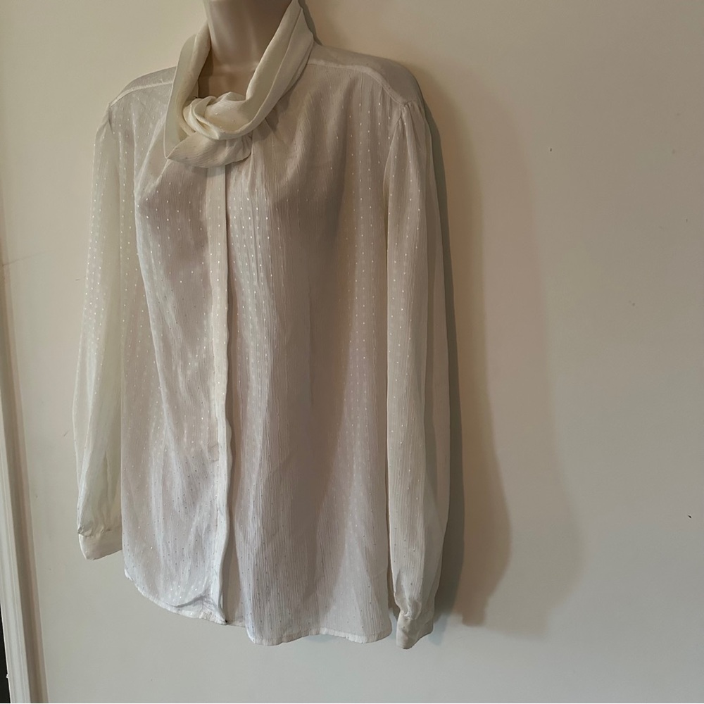 Vintage 80s 90s Lady Manhattan sheer Edwardian romantic button up blouse (www)